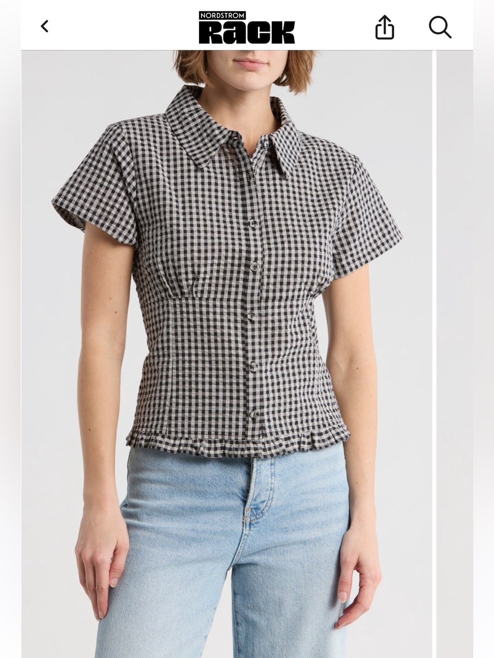 NWT Women's Gingham Fitted Button-Front Short Sleeve Top Size XL